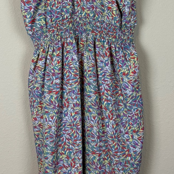 BCBGeneration Gray with Multicolored Design Racerback Dress w/ Smocked Waistband - Picture 7 of 11